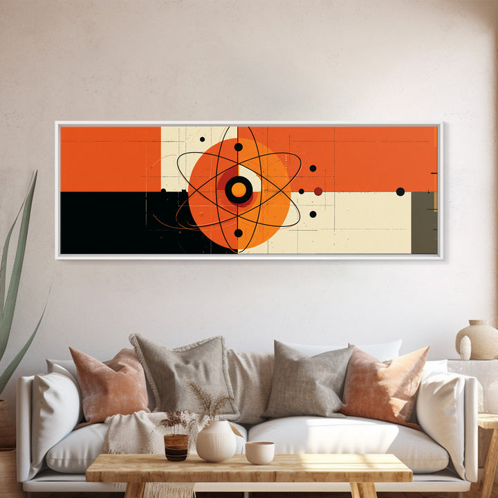 Orange Atomic Abstract With Cream Blocks Canvas Print, Midcentury Modern Wall Art, Bauhaus Retro Poster, Geometric Decor