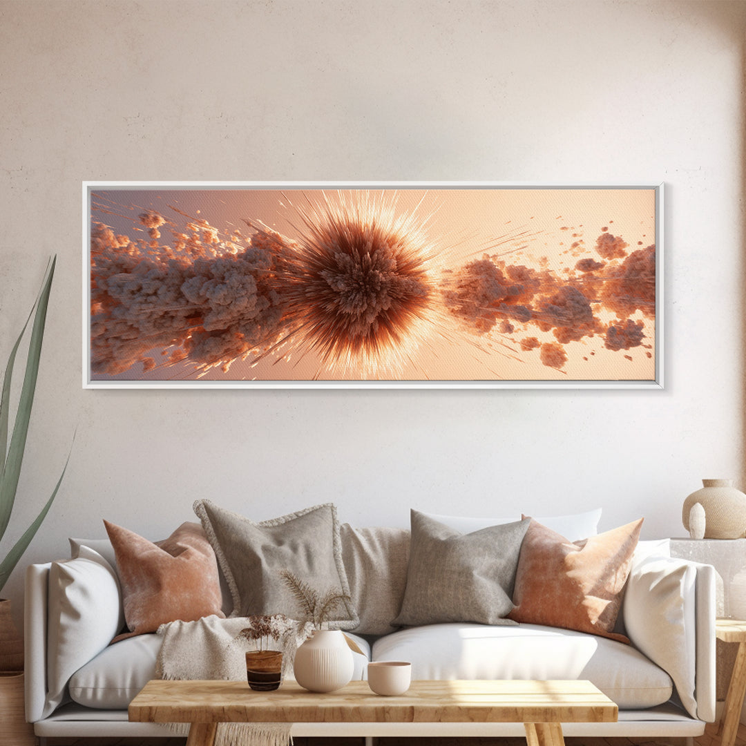 Explosive Peach Cloud Burst Wall Art, Abstract Sunburst Canvas Print, Modern Retro Wall Decor, Statement Living Room Art Print