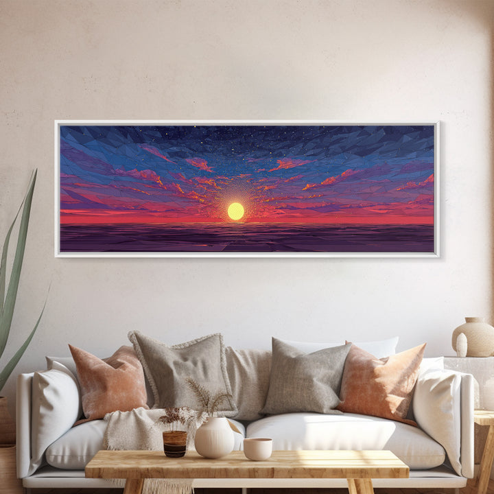 Geometric Ocean Sunset Wall Art, Low Poly Seascape Canvas Print, Retro Modern Home Decor, Colorful Gallery Bedroom Art Print