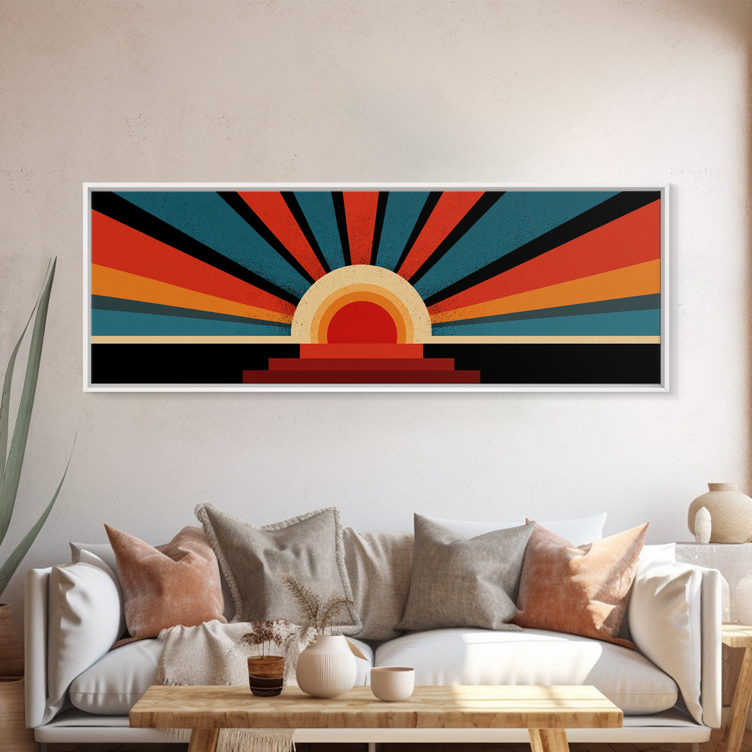 Bold Retro Sunburst Stripe Wall Art, Midcentury Modern Canvas Print, Atomic Geometric Poster, Colorful Living Room Home Decor