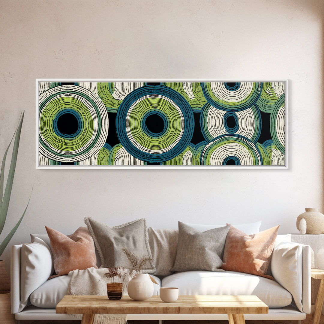 Green Blue Concentric Circle Canvas Print, Midcentury Modern Wall Art, Geometric Pattern Poster, Retro Atomic Home Decor
