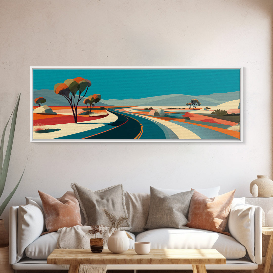 Turquoise Desert Road Wall Art, Midcentury Modern Landscape, Retro Travel Poster, Palm Springs Decor, Scenic Highway Art Print