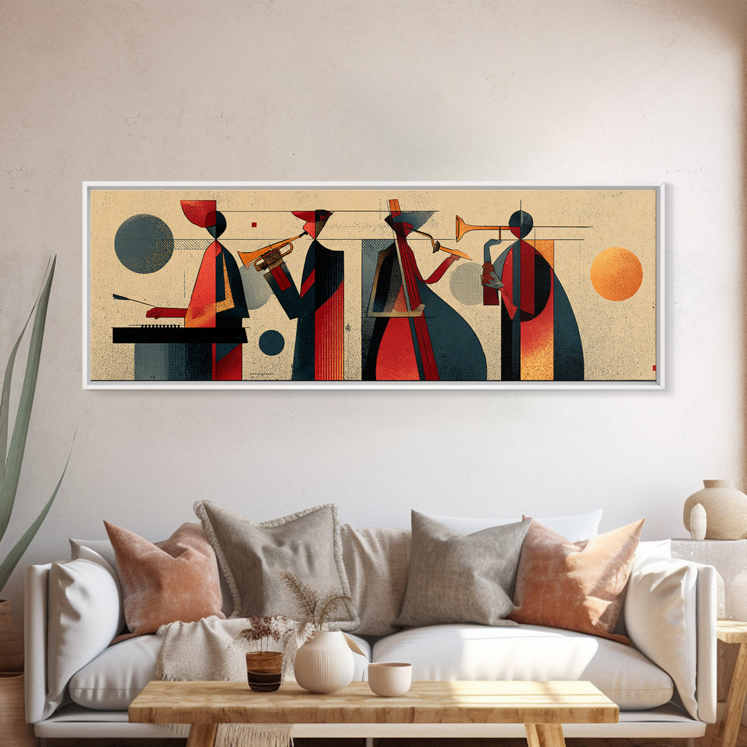Muted Midcentury Jazz Quartet Canvas Print, Retro Wall Art, Atomic Music Poster, Stylish Modern Abstract Living Room Decor