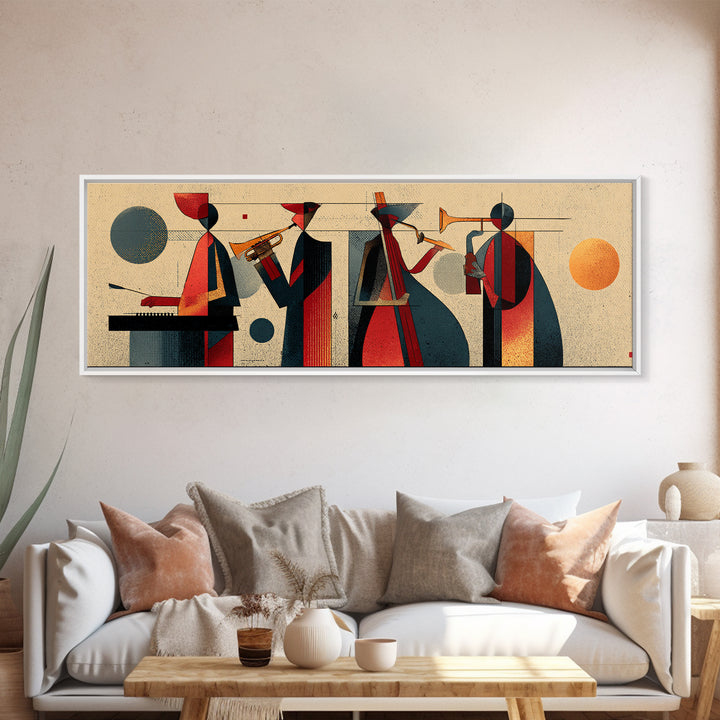 Muted Midcentury Jazz Quartet Canvas Print, Retro Wall Art, Atomic Music Poster, Stylish Modern Abstract Living Room Decor
