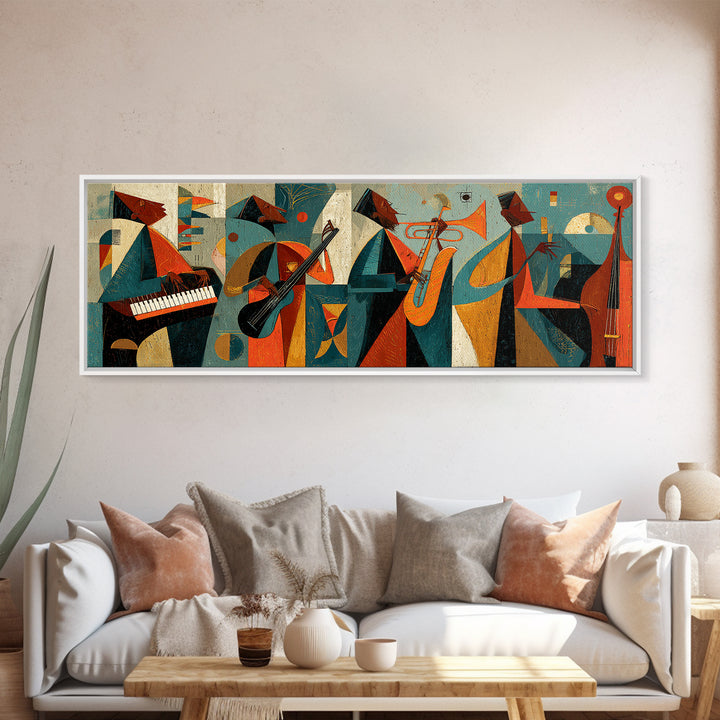 Colorful Midcentury Jazz Band Canvas Print, Retro Wall Art, Atomic Music Poster, Modern MCM Gallery Wall Living Room Decor