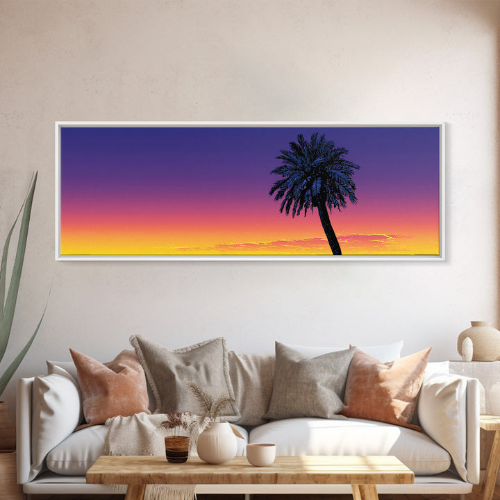 Silhouette Palm Tree Sunset Wall Art, Retro Tropical Landscape Print, Palm Springs Decor, Colorful Mid Century Modern Poster
