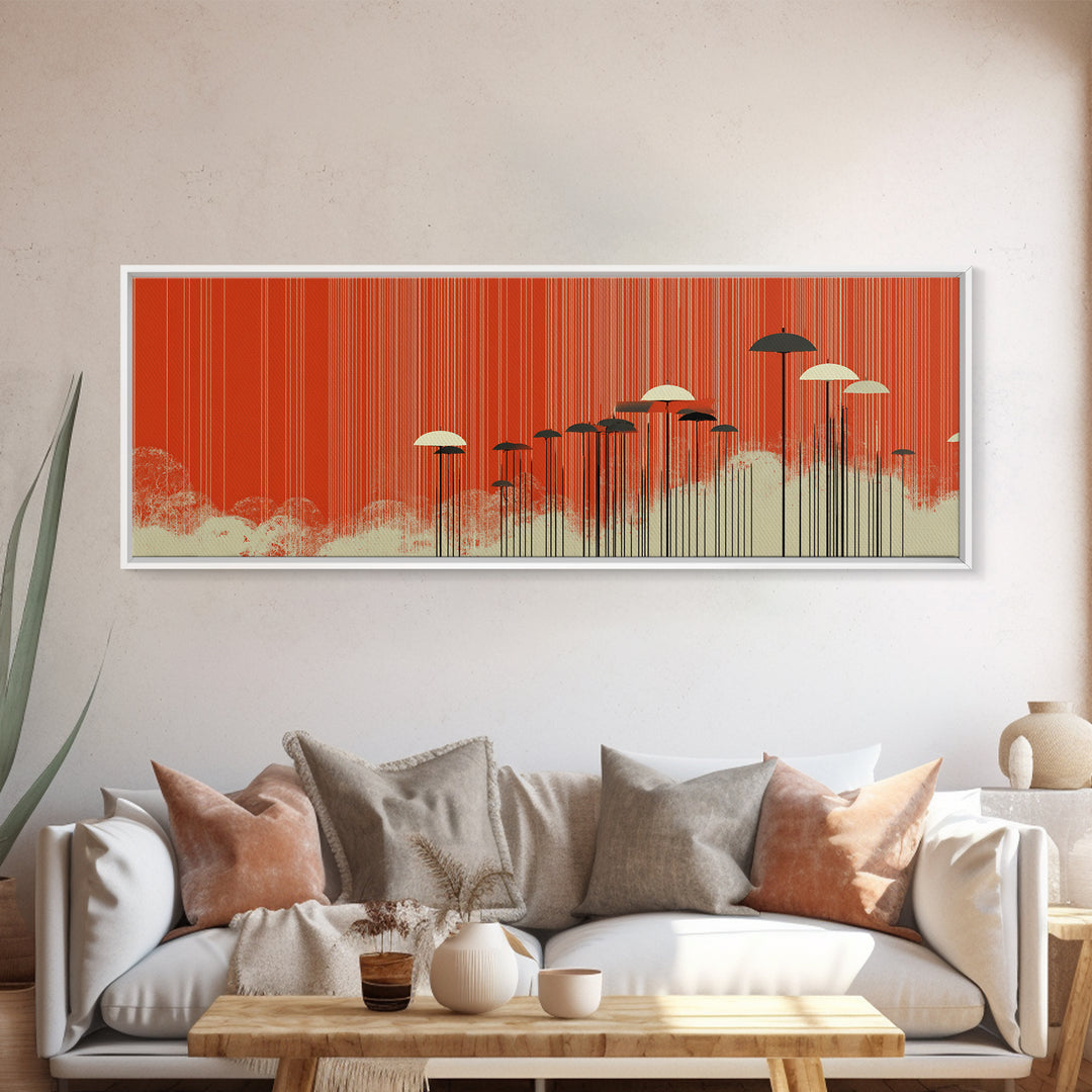 Red Orange Umbrella Canvas Print, Minimalist Retro Wall Art, Midcentury Modern Decor, Warm Abstract Poster For Bedroom Decor