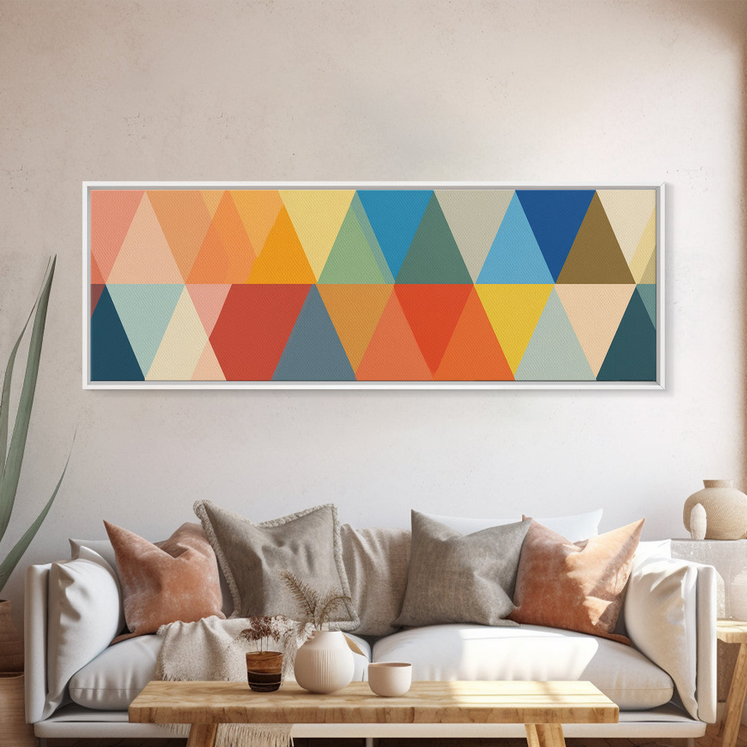 Bold Colorful Triangle Pattern Canvas Print, Midcentury Modern Wall Art, Geometric Poster, Retro Home Decor, Bauhaus Art