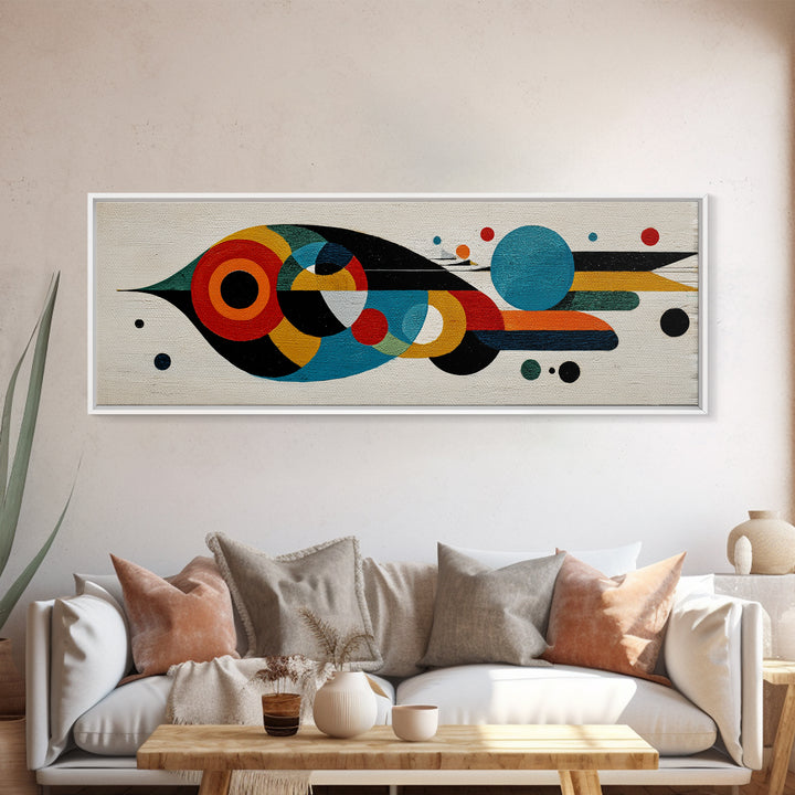 Midcentury Abstract Bird With Circles Wall Art, Geometric Canvas Print, Colorful MCM Decor, Modern Living Room Poster Art Print