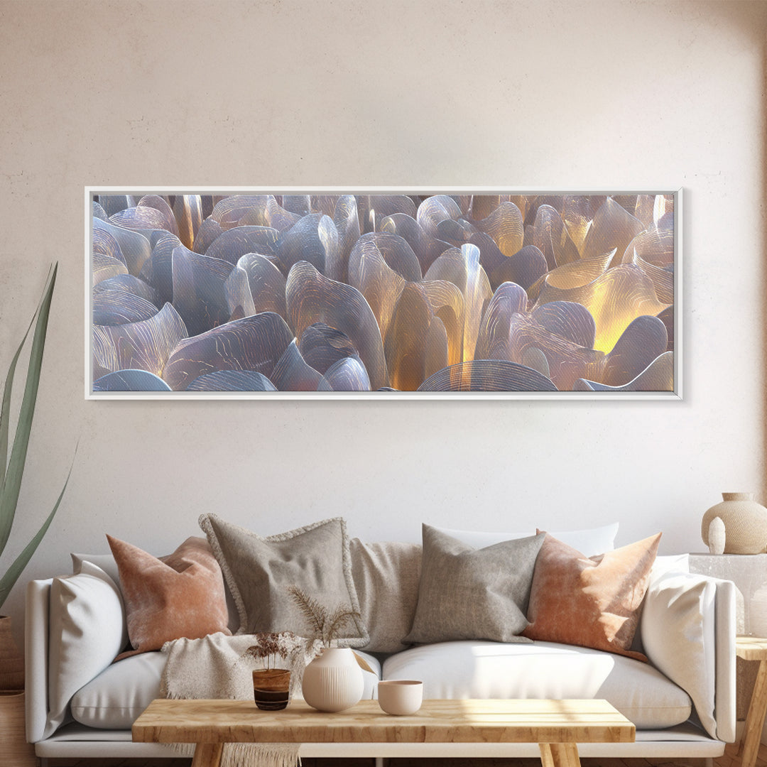 Gold Metallic Abstract Sculptural Waves Framed Canvas Print, Modern Wall Art, Midcentury Decor, Statement Piece, Luxury Home Decor