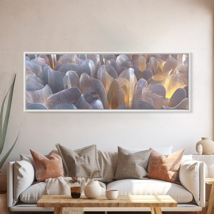 Gold Metallic Abstract Sculptural Waves Framed Canvas Print, Modern Wall Art, Midcentury Decor, Statement Piece, Luxury Home Decor