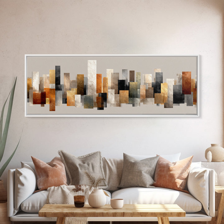 Neutral Gold Abstract Skyline Canvas Print, Modern Geometric Wall Decor, Midcentury Modern Art Print, Office Home Decor Gift