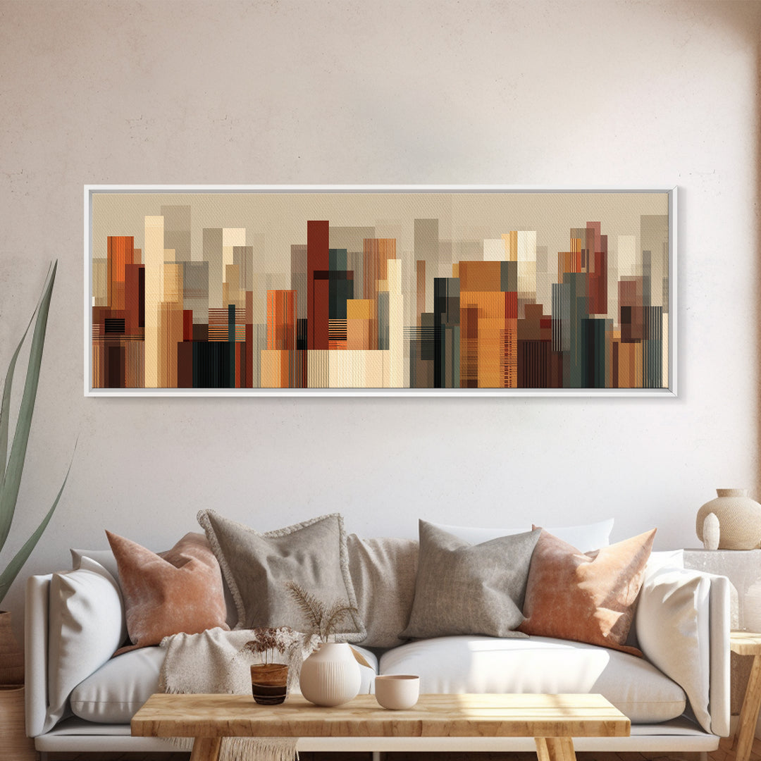 Warm Terracotta Abstract Skyline Wall Art, Modern Geometric City Print, Midcentury Modern Decor, Statement Office Decor Gift