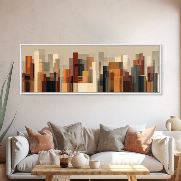 Warm Terracotta Abstract Skyline Wall Art, Modern Geometric City Print, Midcentury Modern Decor, Statement Office Decor Gift
