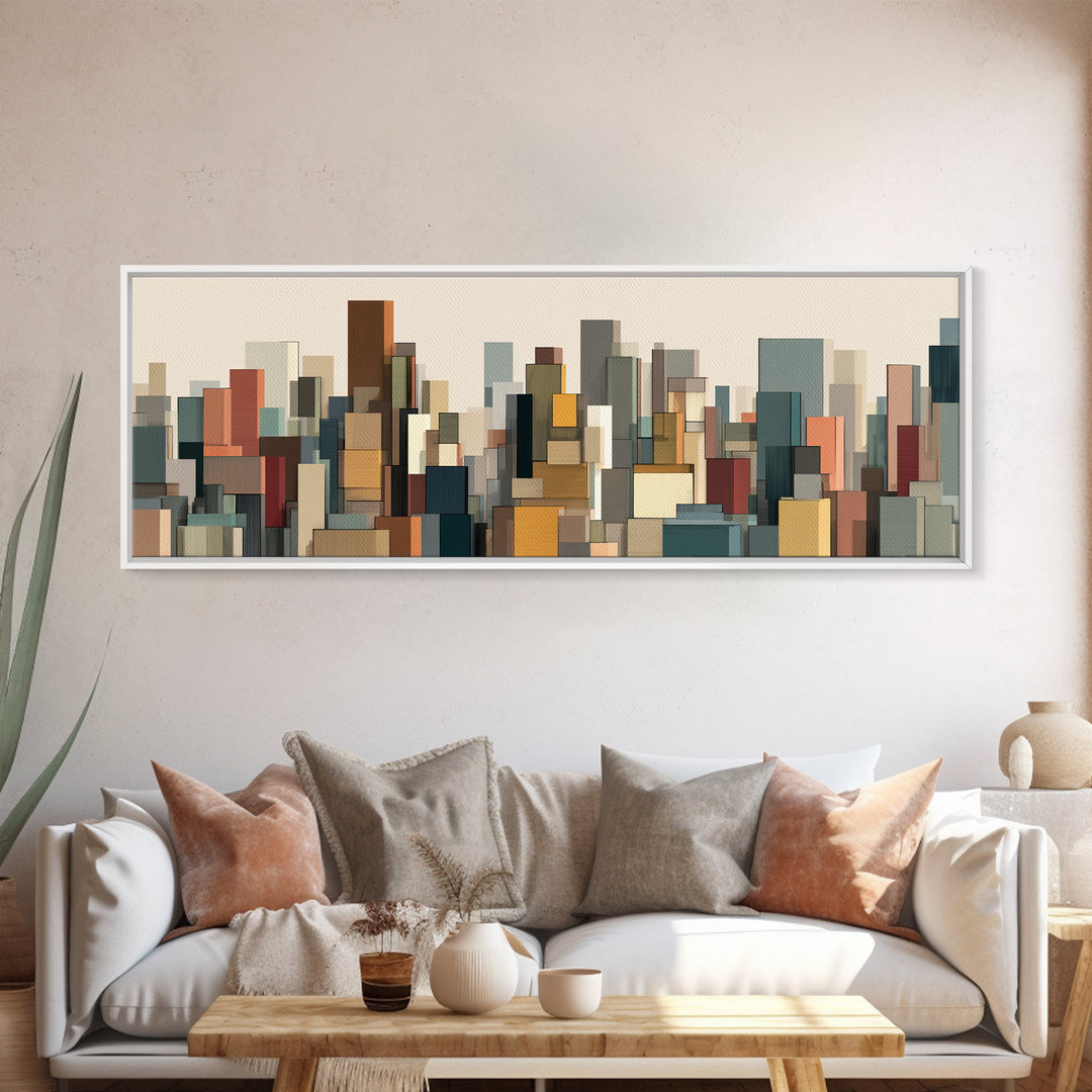 Muted Modular City Skyline Canvas Print, Modern Geometric Wall Decor, Midcentury Modern Art Print, Living Room Office Decor