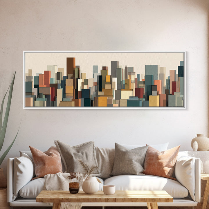 Muted Modular City Skyline Canvas Print, Modern Geometric Wall Decor, Midcentury Modern Art Print, Living Room Office Decor