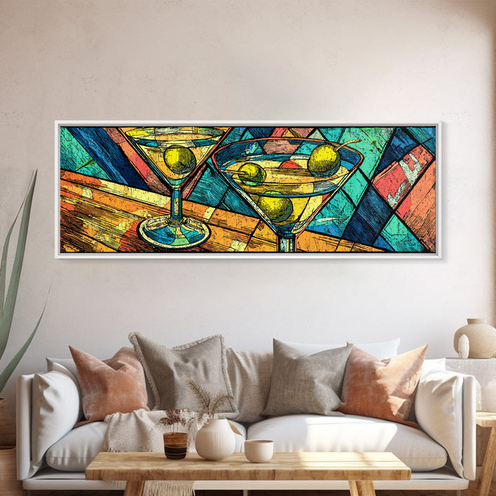 Vibrant Martini Glass Cocktail Wall Art, Retro Bar Cart Print, Colorful Pop Art, Kitchen Decor, Midcentury Modern Poster