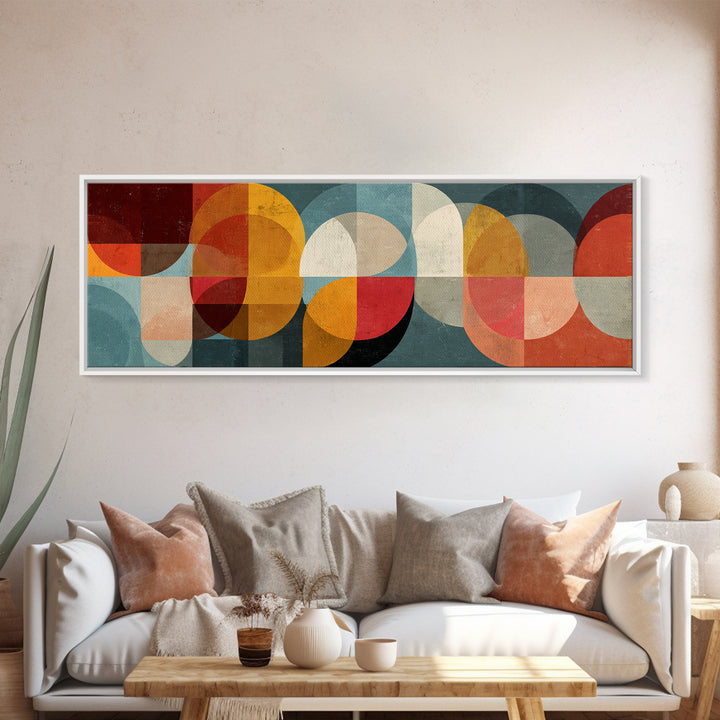 Overlapping Retro Circles Canvas Print, Midcentury Modern Art, Geometric Wall Art, 70s Decor, Teal Orange Living Room Decor