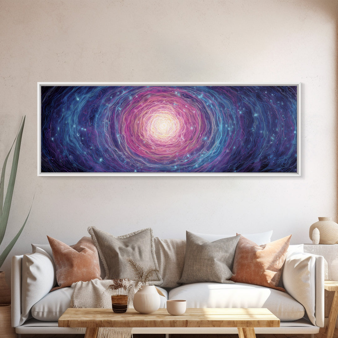 Purple Blue Spiral Galaxy Wall Art, Cosmic Abstract Canvas Print, Modern Digital Art, Space Poster For Living Room Decor