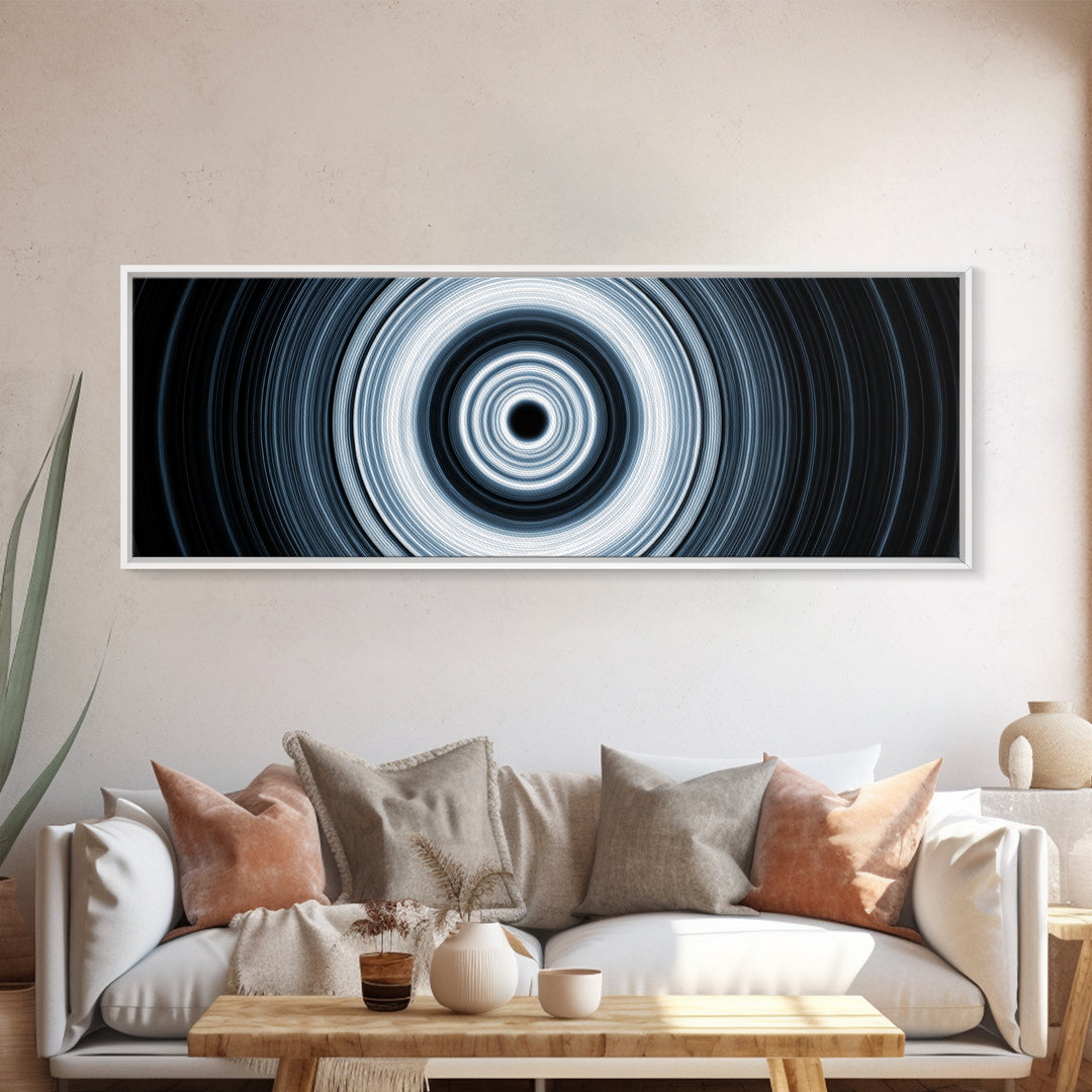 Black White Optical Circle Framed Canvas Print, Modern Abstract Art, Op Art Wall Decor, Minimalist Geometric Poster For Office