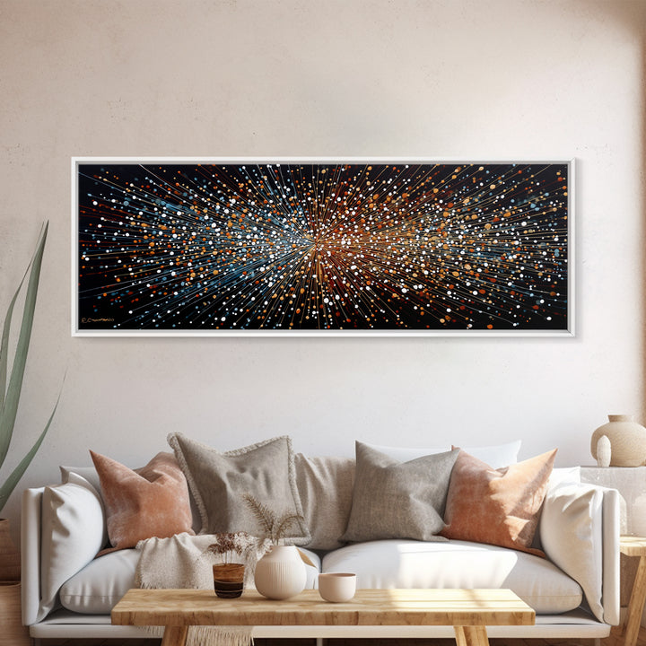 Orange Blue Particle Burst Wall Art, Abstract Modern Canvas Print, Kinetic Energy Poster, Bold Geometric Home Office Decor