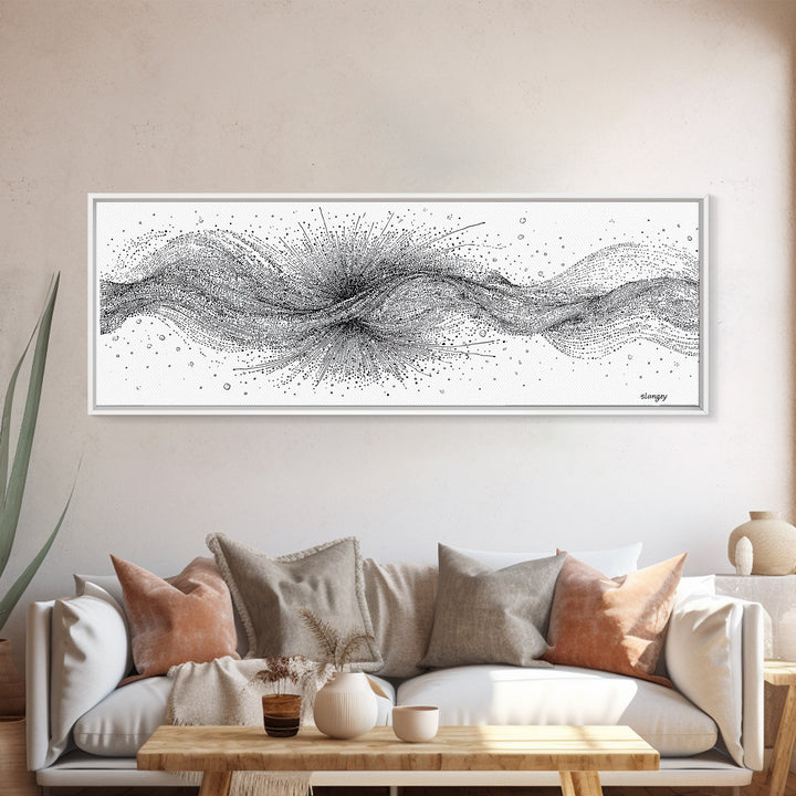 Black White Dotted Wave Wall Art, Minimalist Abstract Canvas Print, Modern Line Poster, Monochrome Office Decor For Gallery Wall