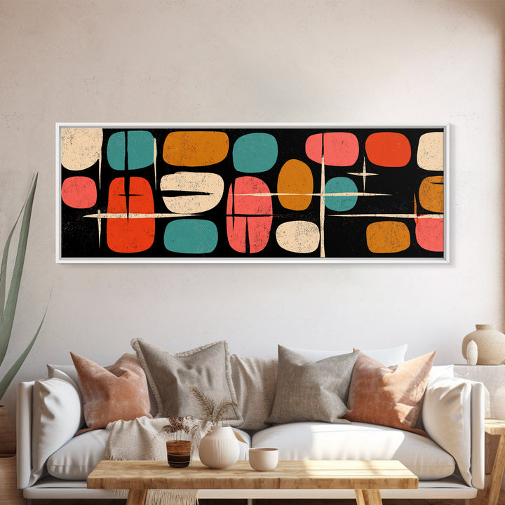 Atomic Pebble Shapes Canvas Print, Midcentury Modern Wall Art, Retro Geometric MCM Decor For Living Room And Office Decor