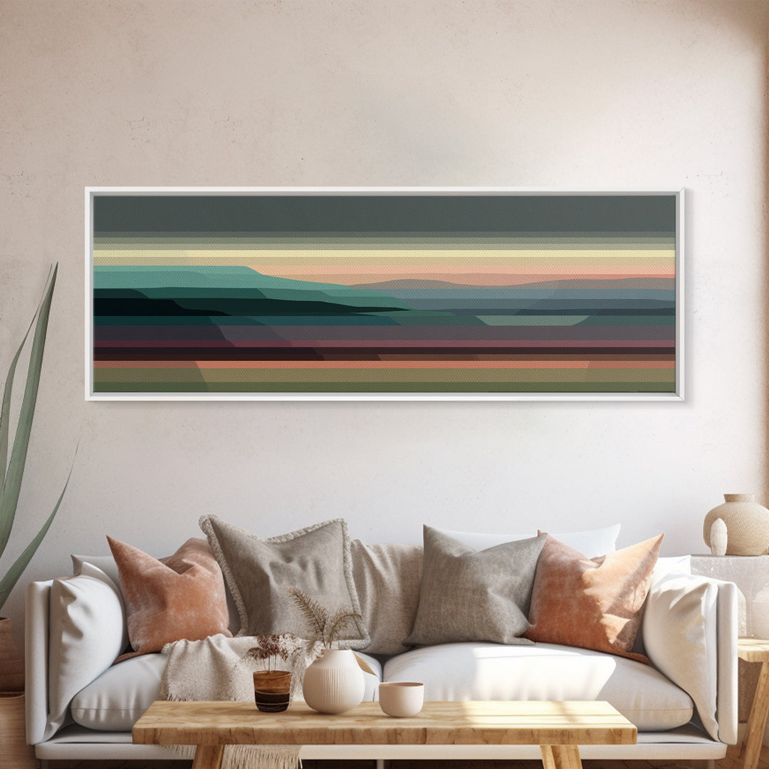 Muted Horizon Landscape Wall Art, Modern Midcentury Abstract Print, Scenic Retro Decor For Living Room And Home Office Decor