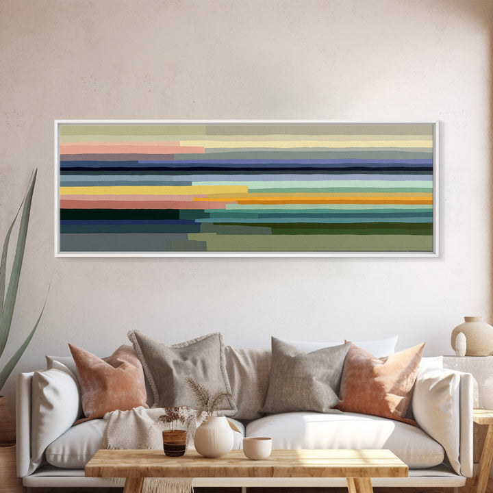 Muted Pastel Horizon Abstract Landscape Wall Art, Midcentury Modern Canvas, Calm Living Room Decor, Neutral Office Print