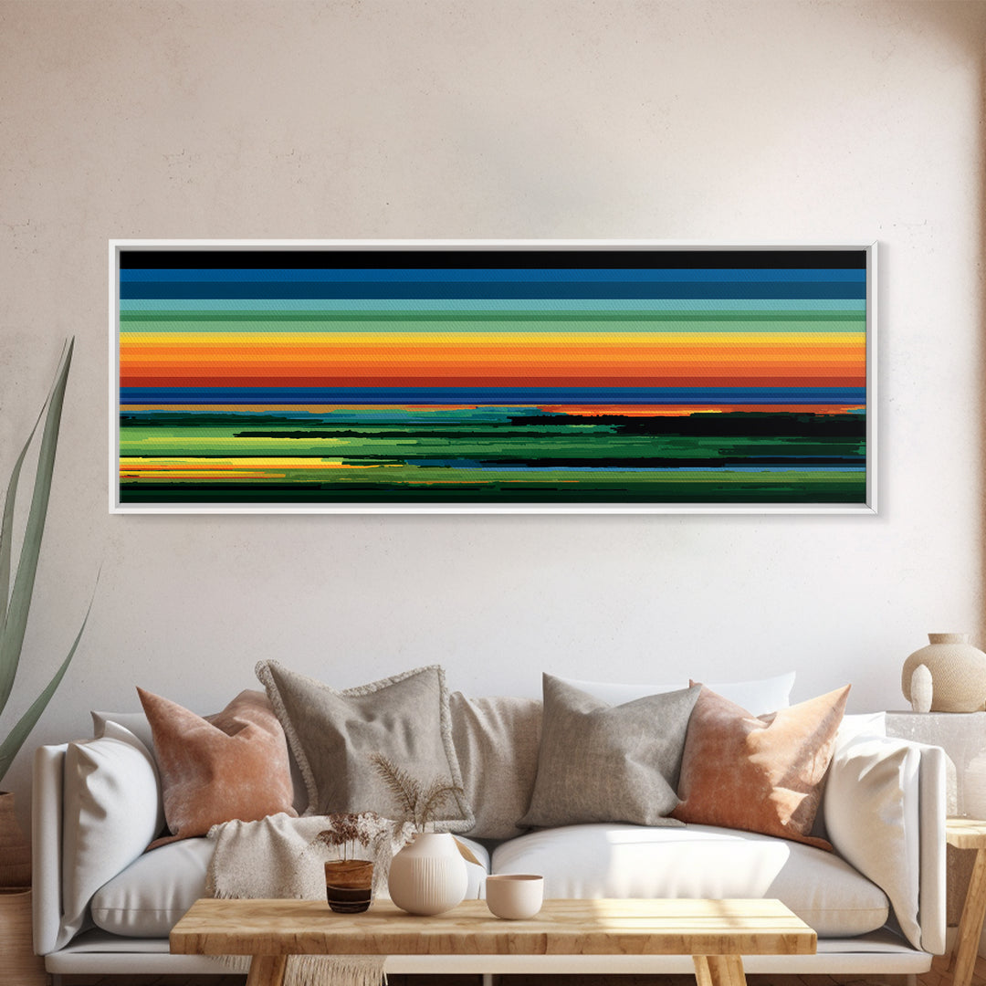 Vivid Orange Sunset Horizon Canvas Print, Midcentury Modern Wall Decor, Retro Landscape Art For Living Room, Bold MCM Home Decor