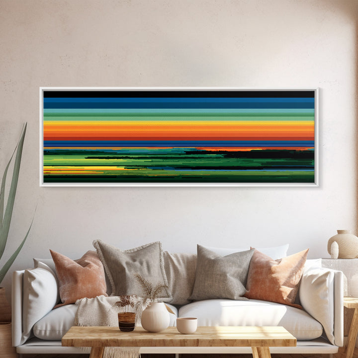 Vivid Orange Sunset Horizon Canvas Print, Midcentury Modern Wall Decor, Retro Landscape Art For Living Room, Bold MCM Home Decor