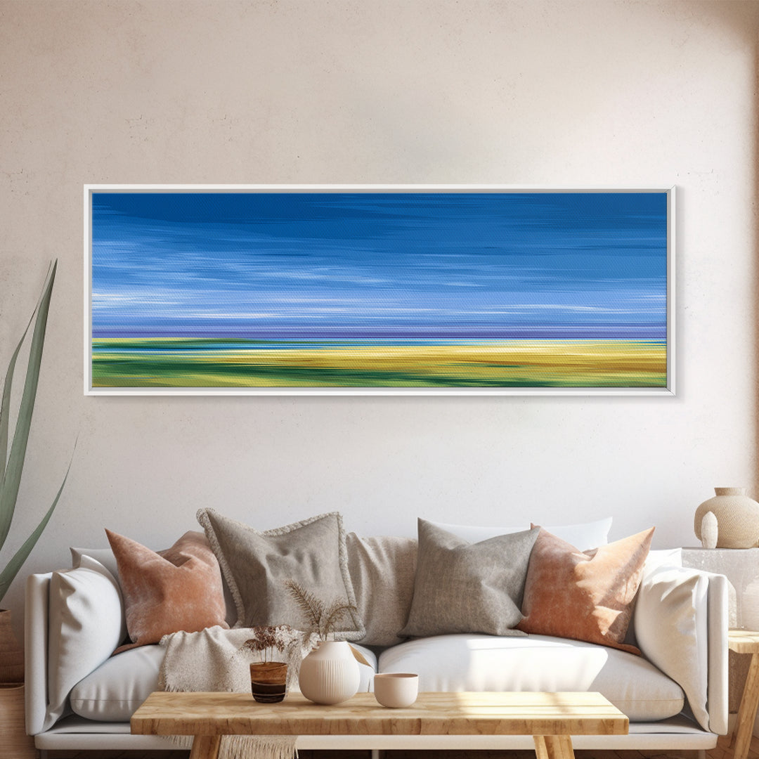 Blue Sky Prairie Abstract Wall Art, Modern Landscape Print, Minimalist Living Room Decor, Large Calm Office Artwork, Blue Home Decor