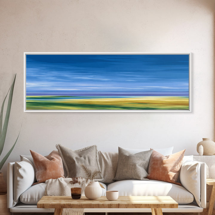 Blue Sky Prairie Abstract Wall Art, Modern Landscape Print, Minimalist Living Room Decor, Large Calm Office Artwork, Blue Home Decor