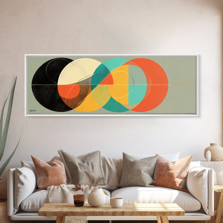 Textured Interlocking Circle Wall Art, Midcentury Modern Geometric Print, Bauhaus Abstract Decor, Colorful MCM Canvas Art