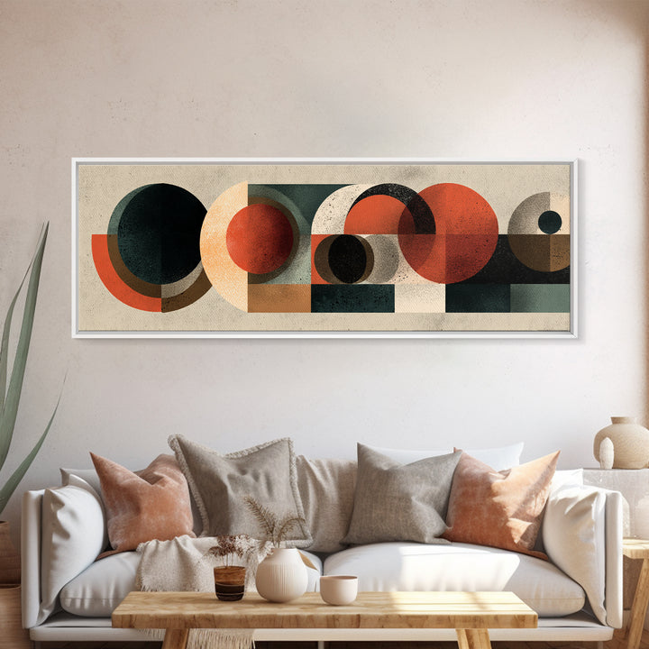 Black Orange Cream Geometric Shapes Wall Art, Midcentury Modern Canvas Print, Bauhaus Abstract Decor For Home Office Interior