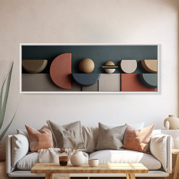 Textured Geometric Shapes In Teal Terracotta And Stone Wall Art, Midcentury Modern Abstract Print, Retro MCM Home Decor Gift