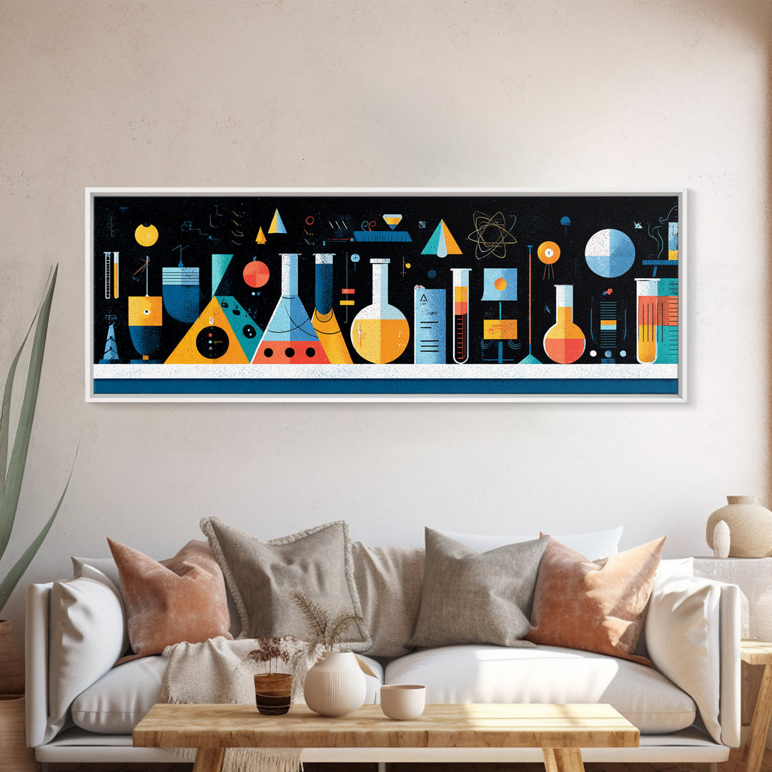 Retro Science Lab Glassware Wall Art, Mid Century Modern Chemistry Poster, Atomic Geometric Print, Office Decor, Laboratory Artwork