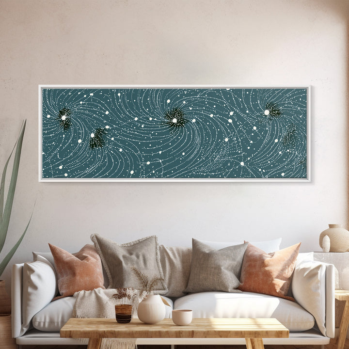 Teal Spiral Particle Field Canvas Print, Modern Abstract Art, Cosmic Geometric Wall Decor, Sci Fi Office Poster, Galaxy Art