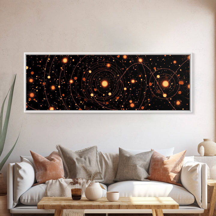 Orange Atomic Orbit Galaxy Wall Art, Mid Century Modern Abstract Science Poster, Retro Space Decor, Cosmic Home Art Print