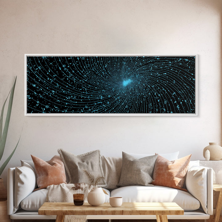 Blue Vortex Particle Spiral Canvas Print, Modern Abstract Art, Sci Fi Space Wall Decor, Geometric Office Poster, Artwork