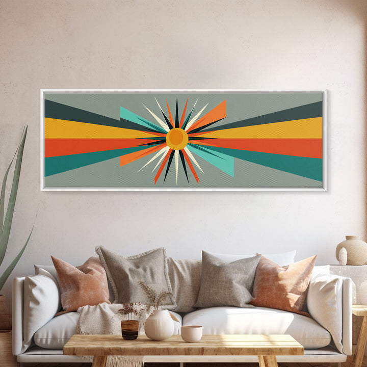 Atomic Orange Sunburst Rays Wall Art, Midcentury Modern Abstract Print, Retro Geometric Decor, MCM Living Room Poster Gift