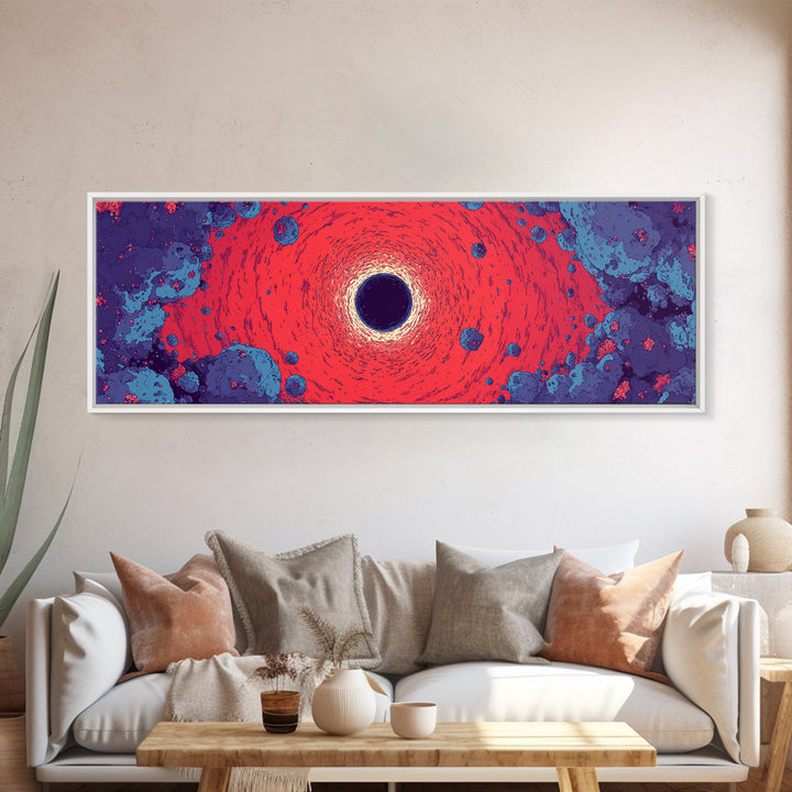 Vivid Red Black Hole Wall Art, Psychedelic Space Abstract Print, Cosmic Retro Poster, Modern Sci Fi Decor For Living Room
