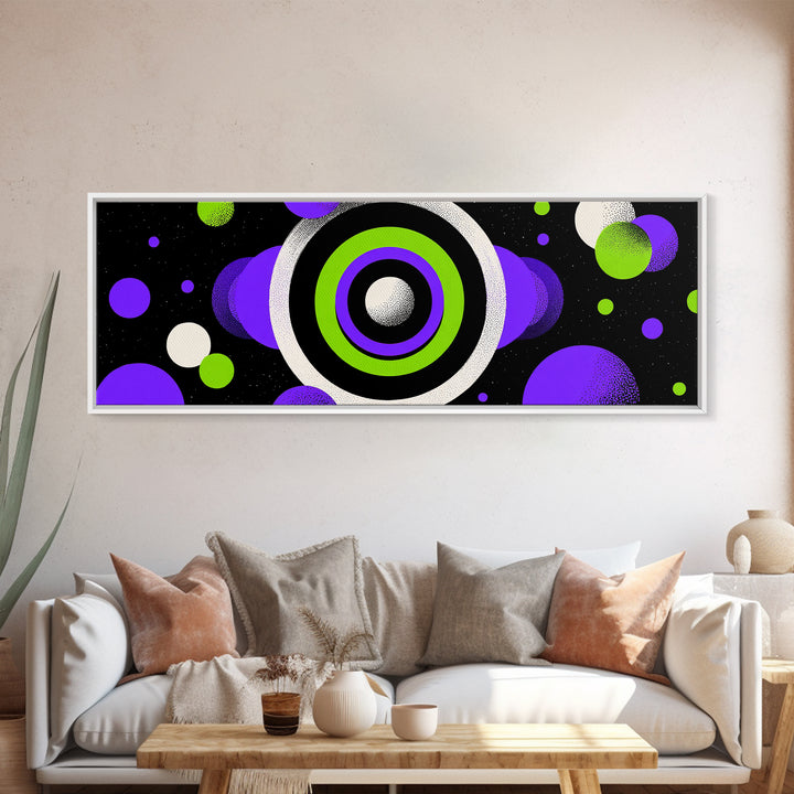 Neon Green Purple Orbit Wall Art, Cosmic Circle Abstract Print, Modern Retro Space Decor, Funky Geometric Poster Gift For Home