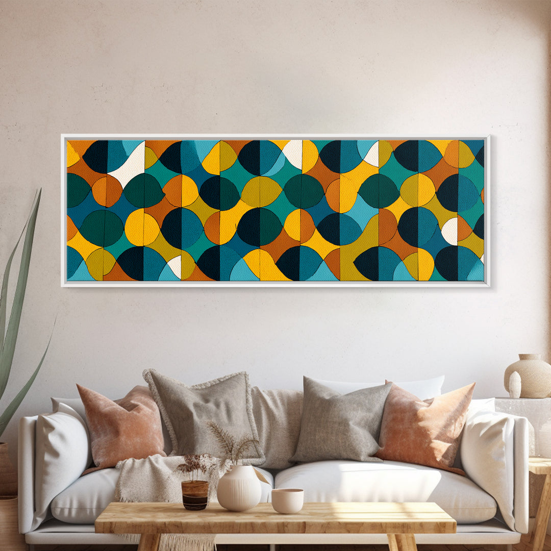 Teal Mustard Orange Geometric Circles Wall Art, Mid Century Modern Abstract Print, Retro MCM Decor, Bauhaus Poster, Living Room Decor