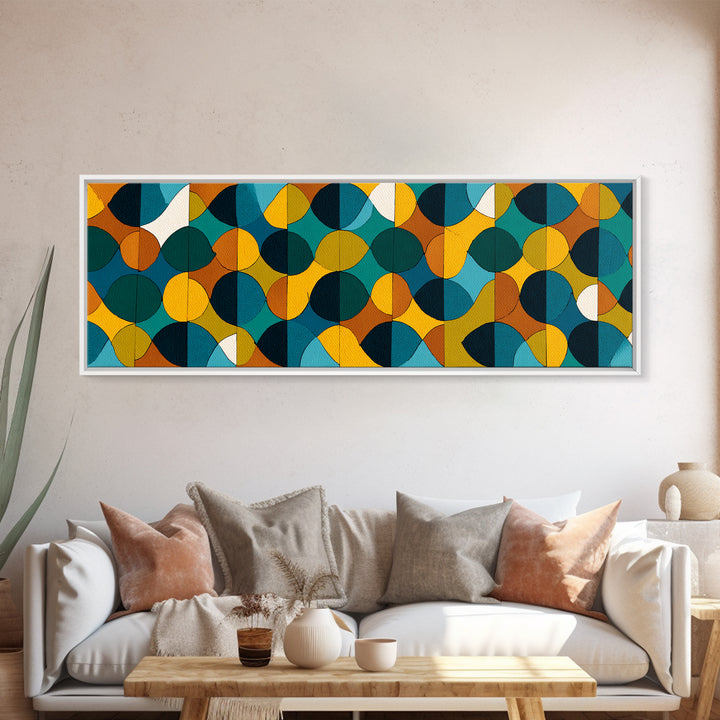Teal Mustard Orange Geometric Circles Wall Art, Mid Century Modern Abstract Print, Retro MCM Decor, Bauhaus Poster, Living Room Decor