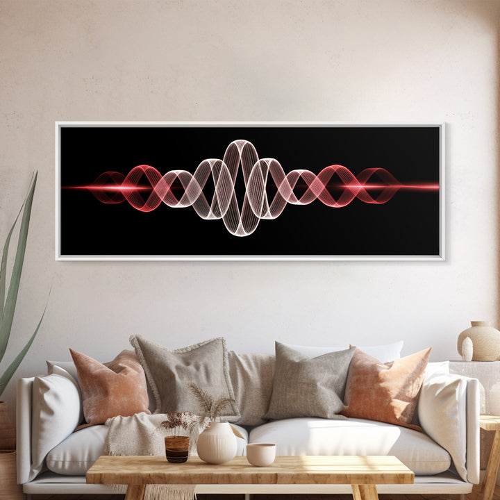 Red White Sine Wave Canvas Print, Minimalist Modern Abstract Art, Audio Waveform Wall Art, Music Studio Decor For Bedroom