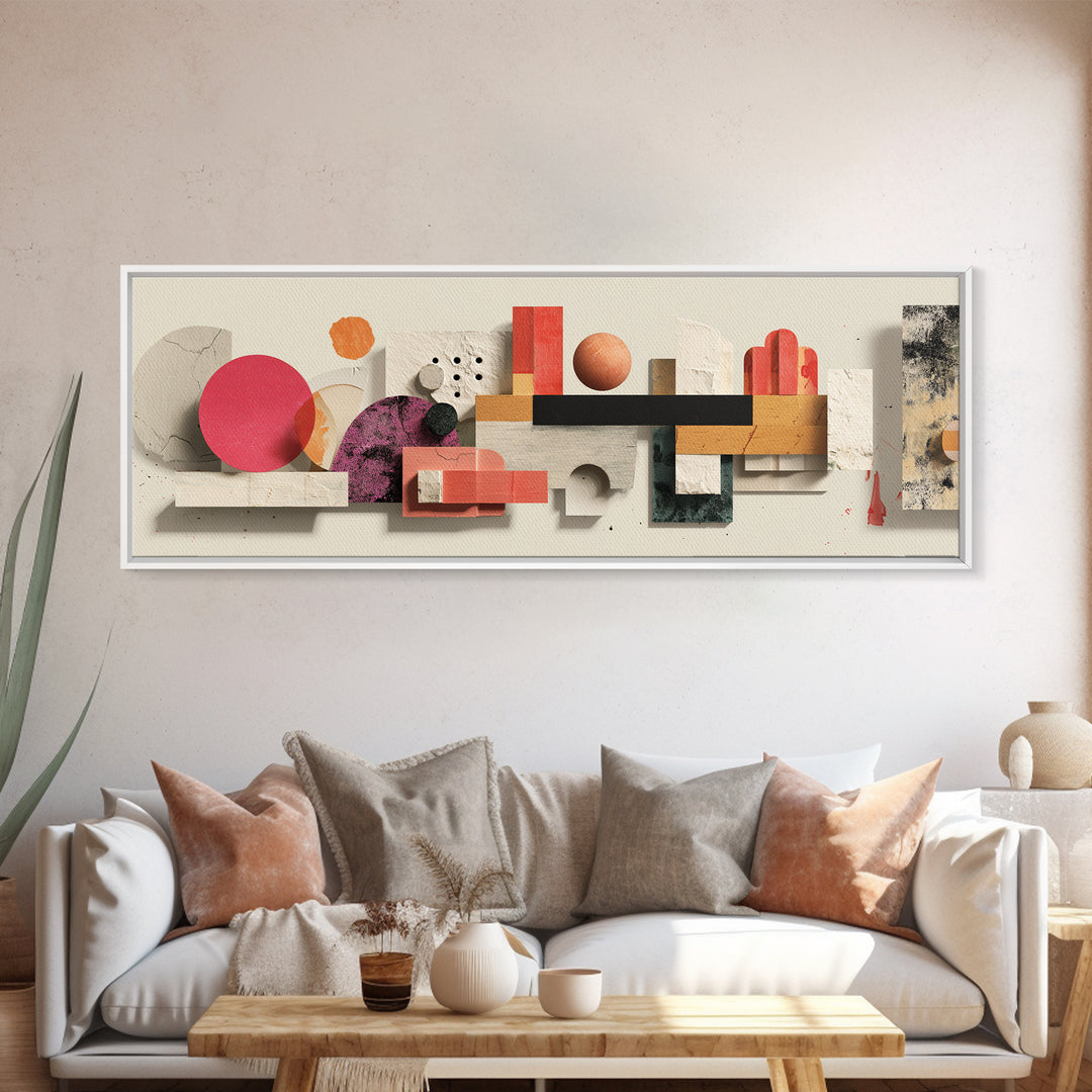 Minimal Geometric Still Life Wall Art, Panoramic Abstract Shapes Poster, Midcentury Modern Art Print, Neutral Home Decor Gift