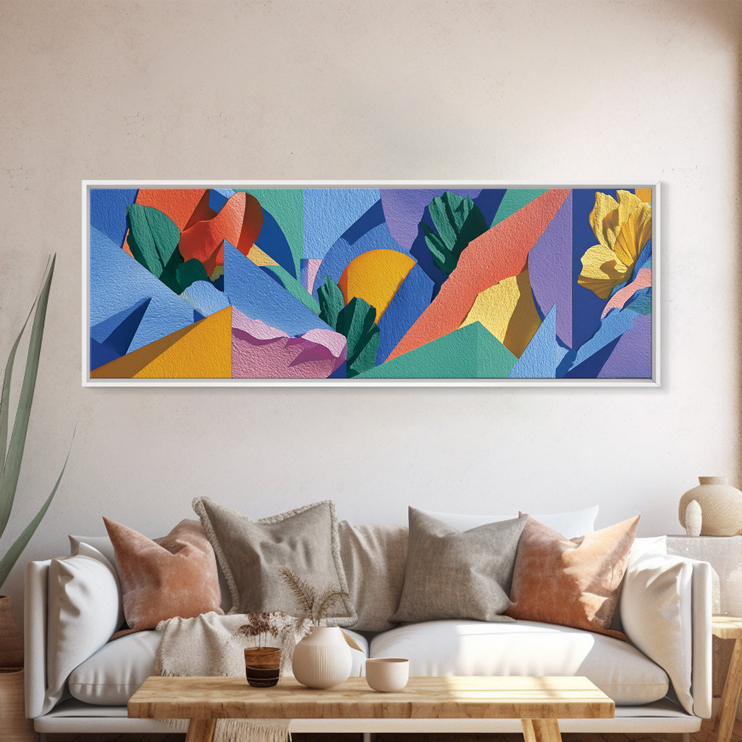 Colorful Tropical Geometric Leaves Wall Art, Midcentury Modern Abstract Canvas, Bold MCM Decor, Retro Living Room Print Gift