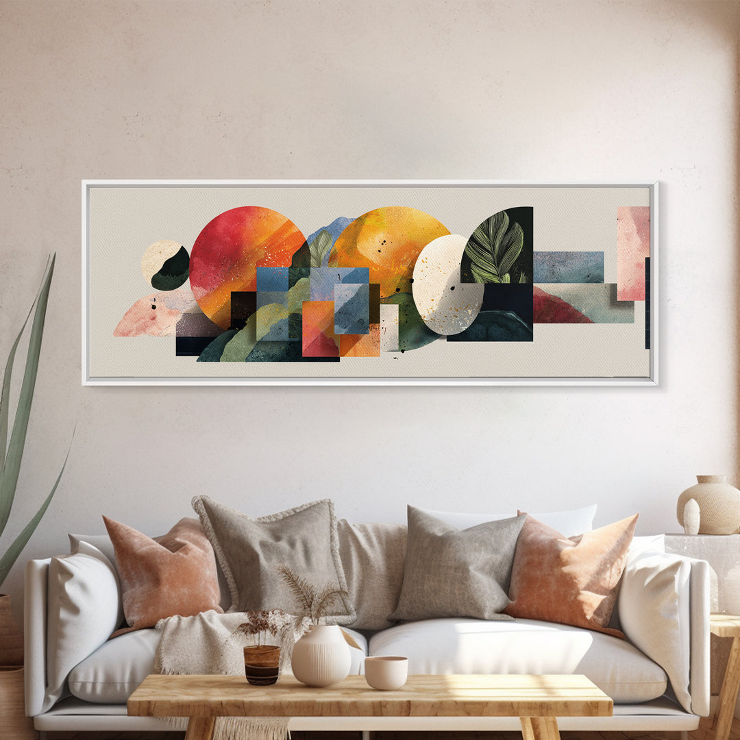 Warm Circle Arch Botanical Canvas Print, Midcentury Modern Wall Decor, Abstract MCM Artwork, Neutral Living Room Art Print