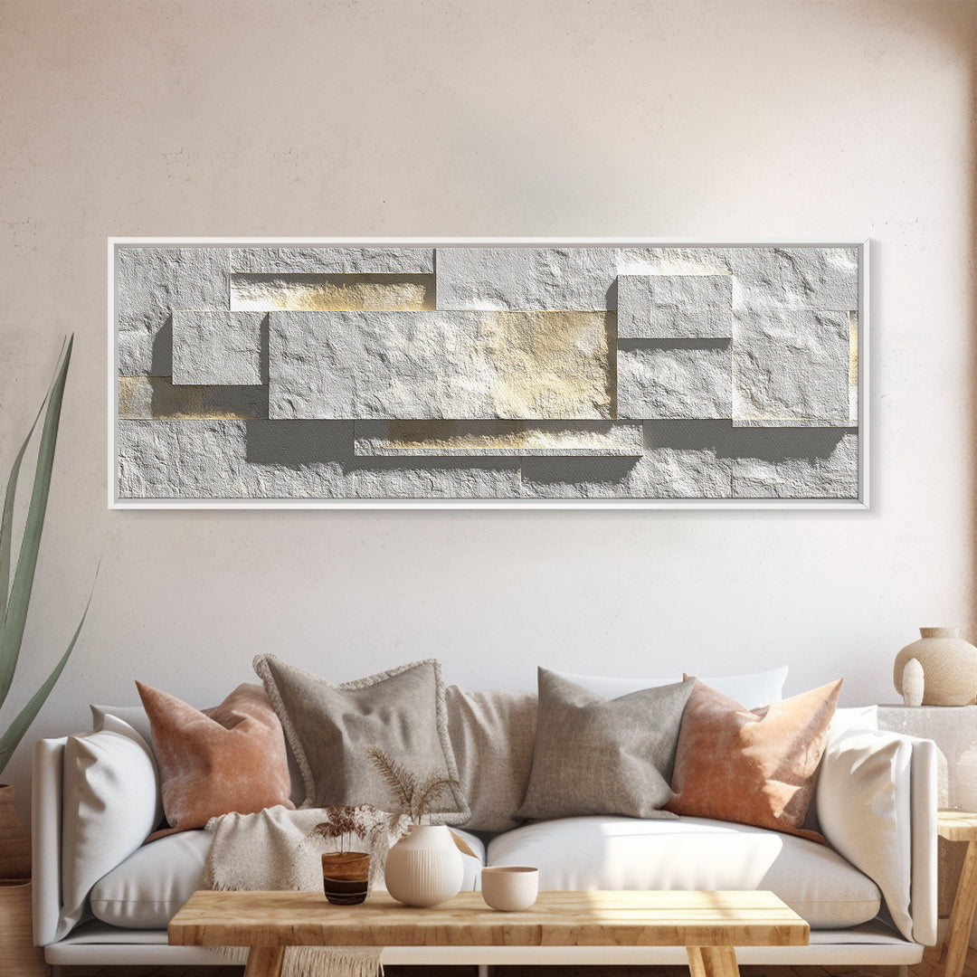 White Textured Relief Geometry Wall Art, Minimalist Modern Abstract Print, Gold Neutral Decor, Elegant Home Office Artwork